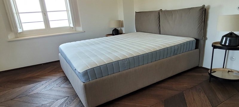 Upholstered bed, taupe, 160 × 200