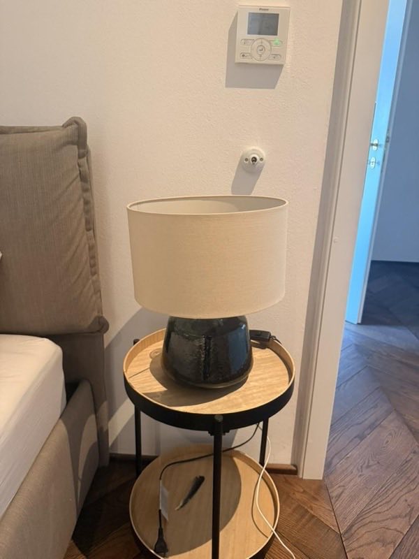 Bedside tray tables + ceramic lamps (2 sets)