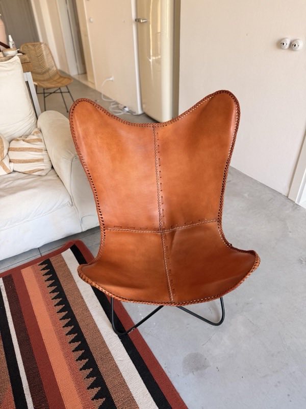 Butterfly chairs, cognac leather (pair)