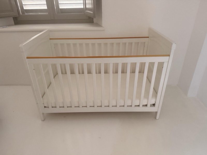 Baby cot, white & beech