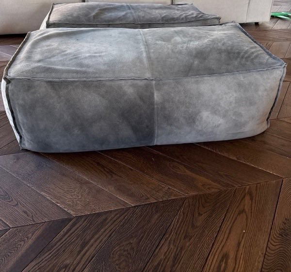 Suede floor poufs, grey (pair)